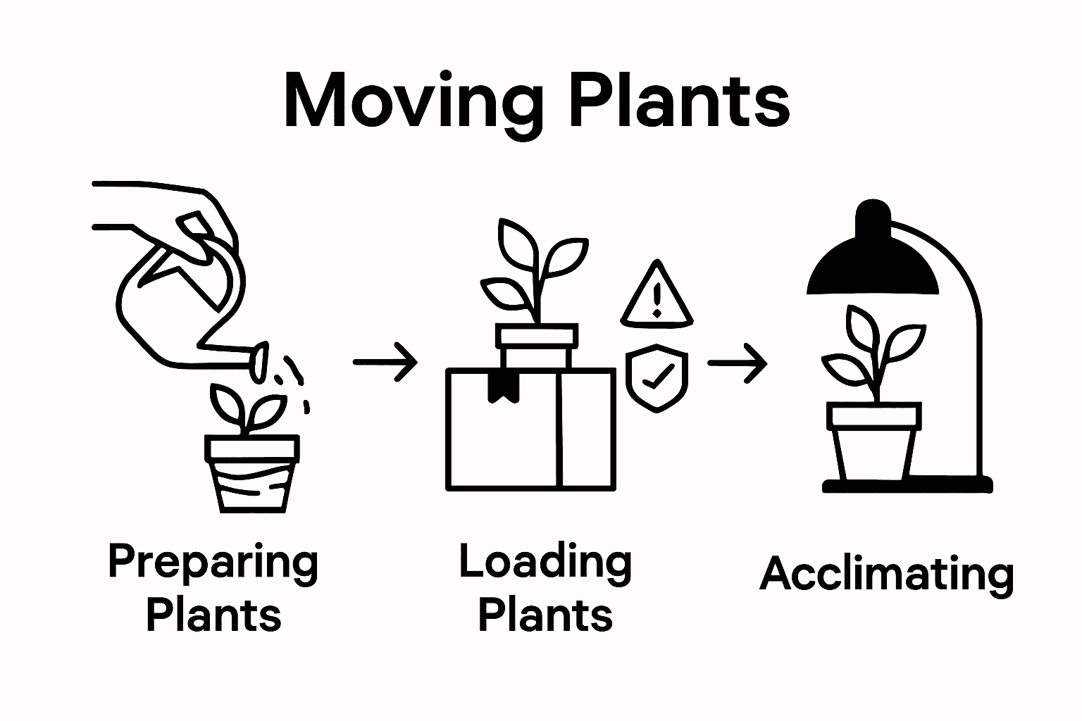 Visual steps for moving houseplants