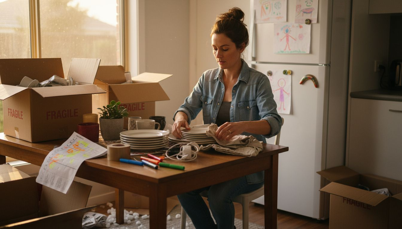 Packing checklist sorting at kitchen table