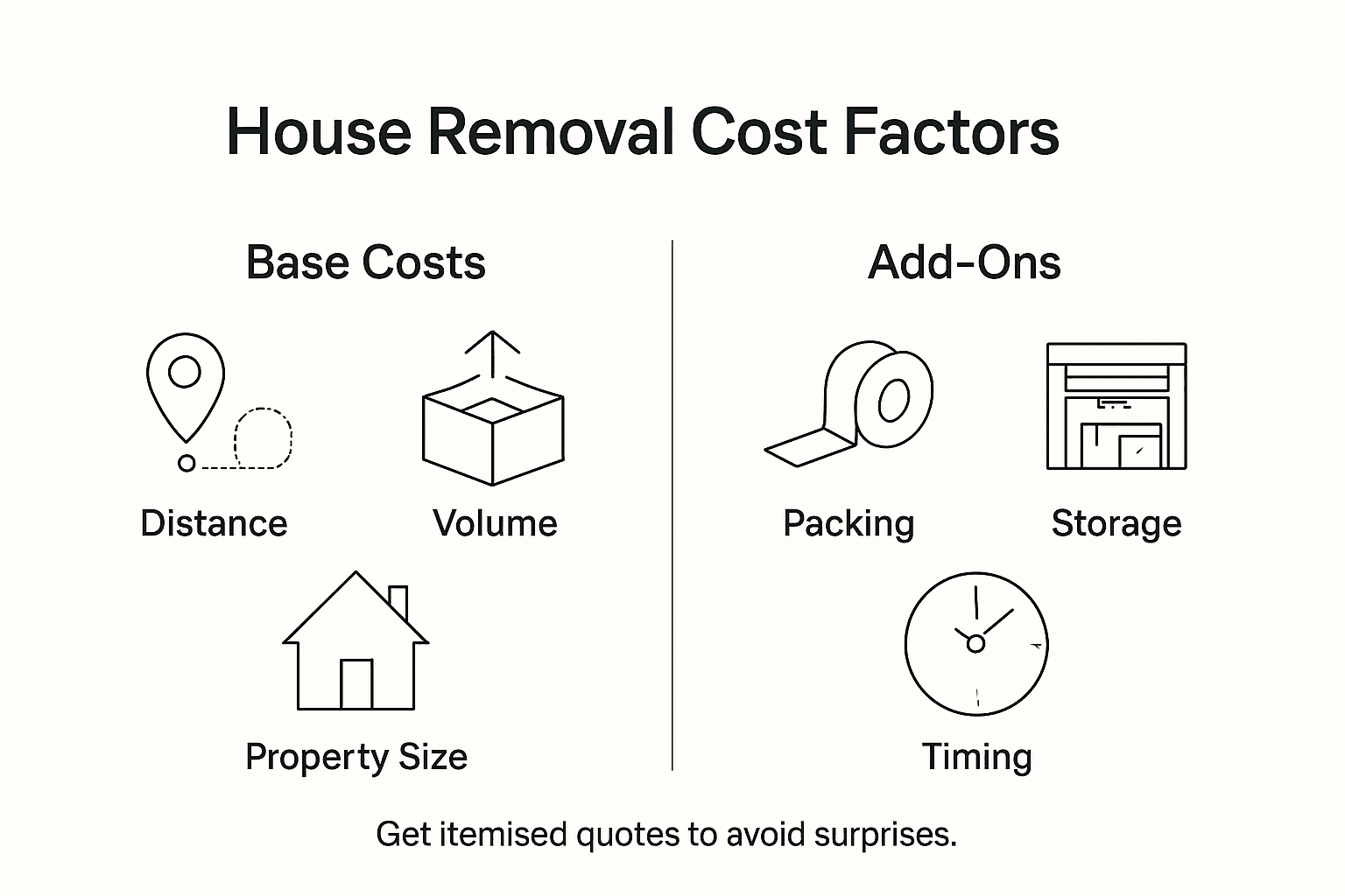 Infographic showing house removal cost factors overview