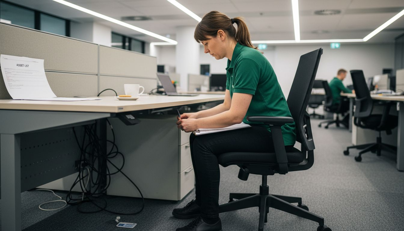 Ergonomics inspector reviewing office chair during move