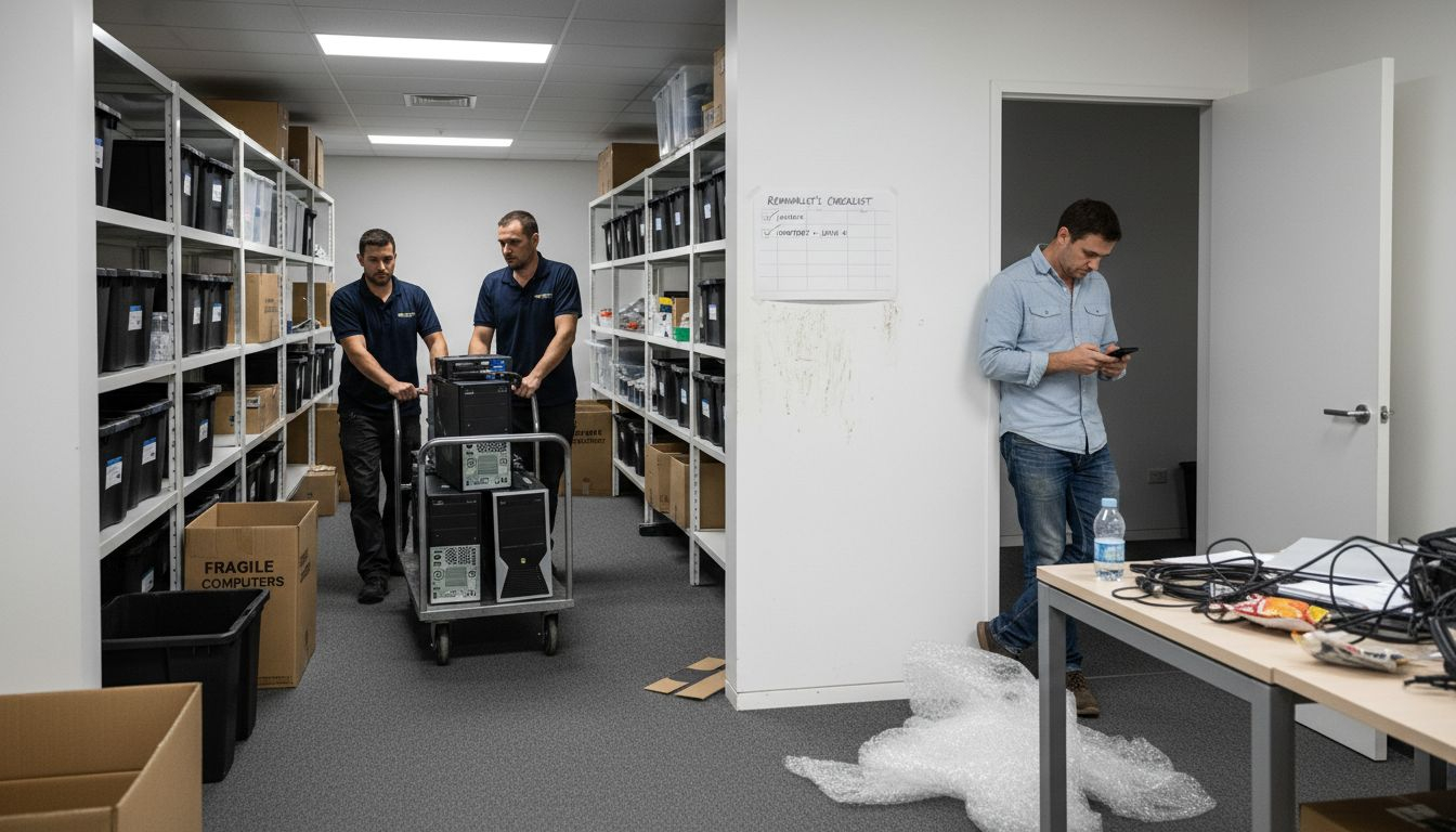 Movers executing office relocation tasks