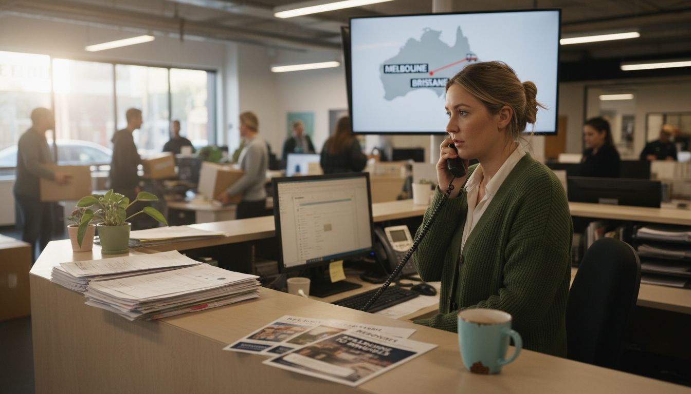 Removalist office customer service desk scene