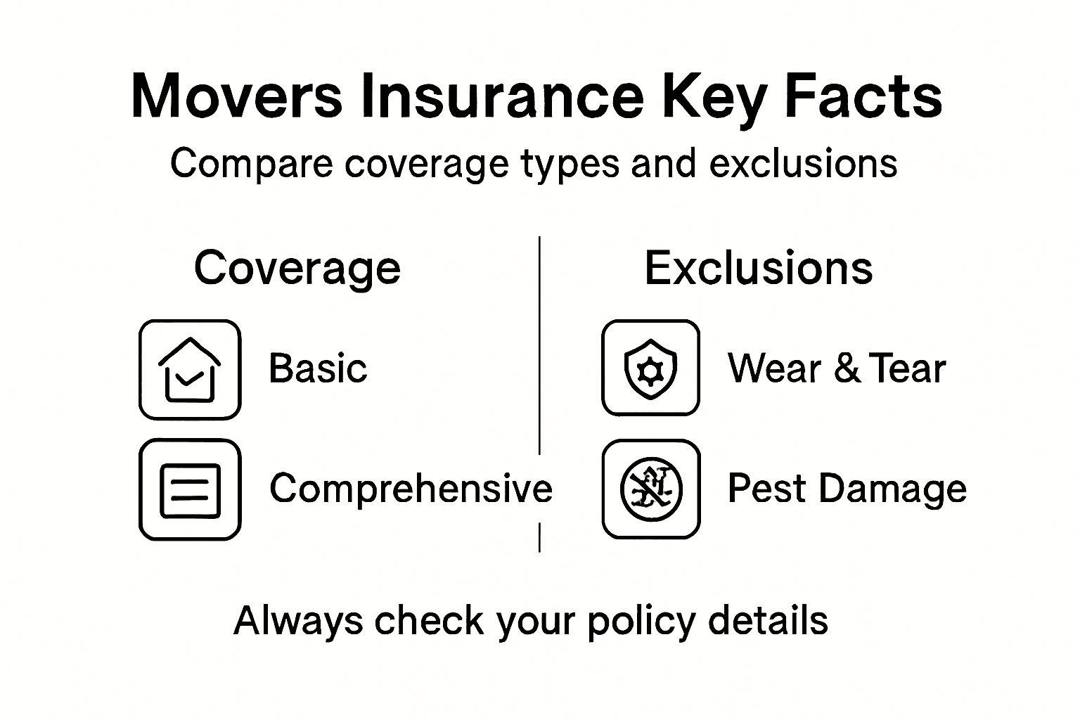 Infographic showing coverage and exclusions for movers insurance