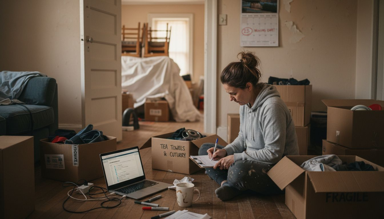 Woman creating house move inventory list
