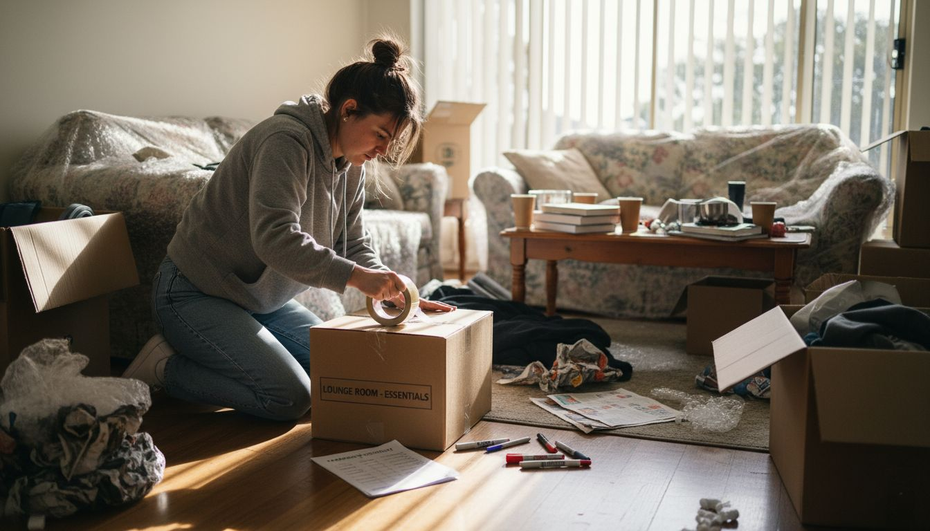 Packing boxes in Melbourne apartment