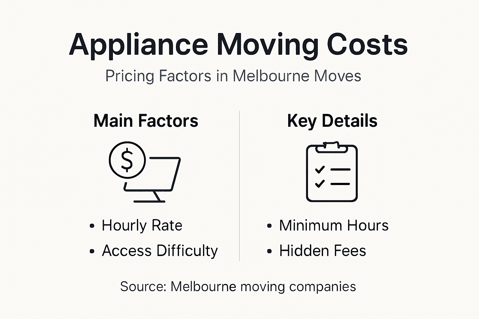 Infographic showing appliance moving cost factors