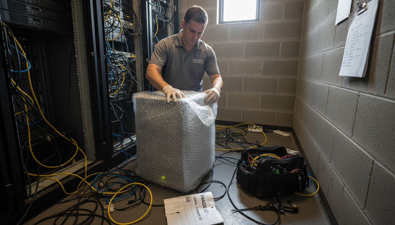 Technician packing sensitive IT server equipment