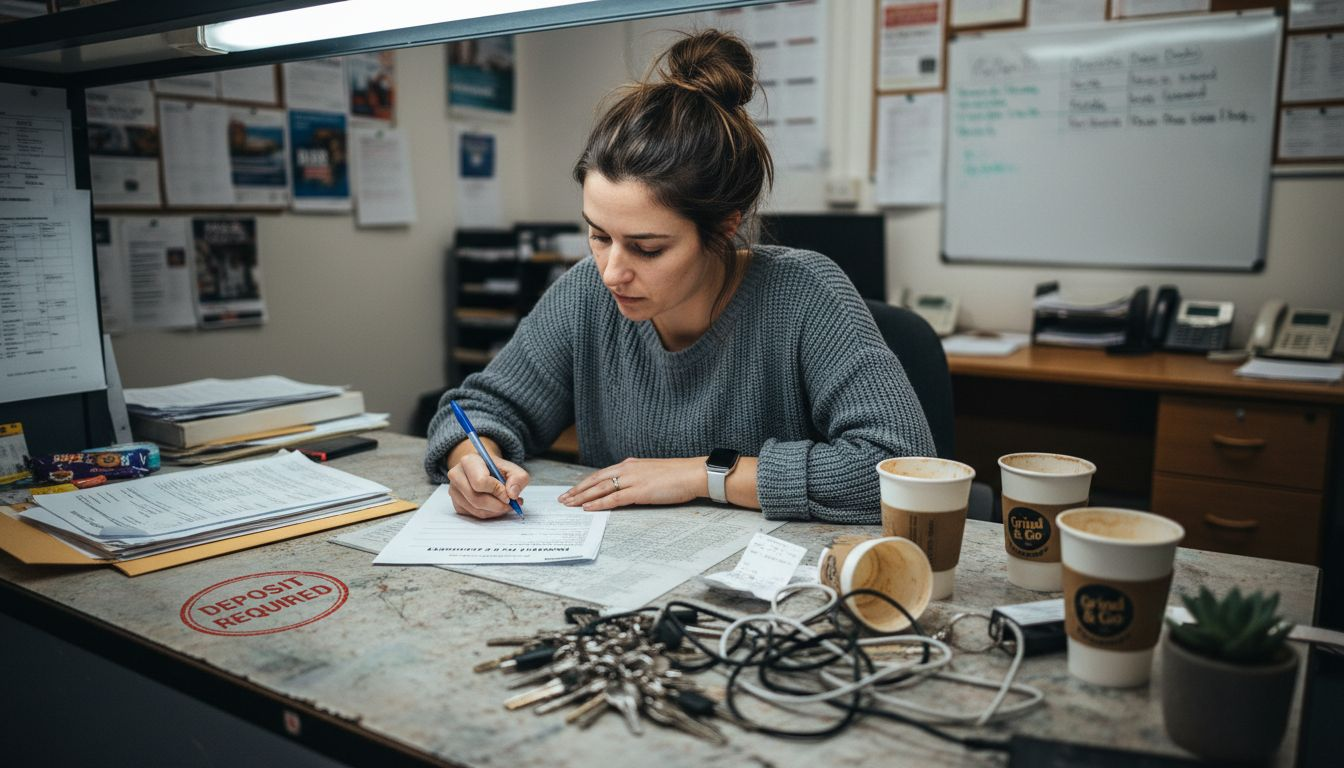 Woman completing moving truck rental paperwork