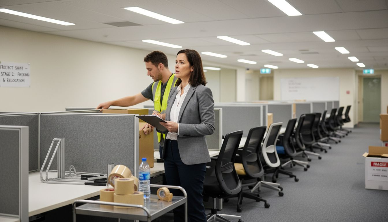 Project manager coordinating office move onsite