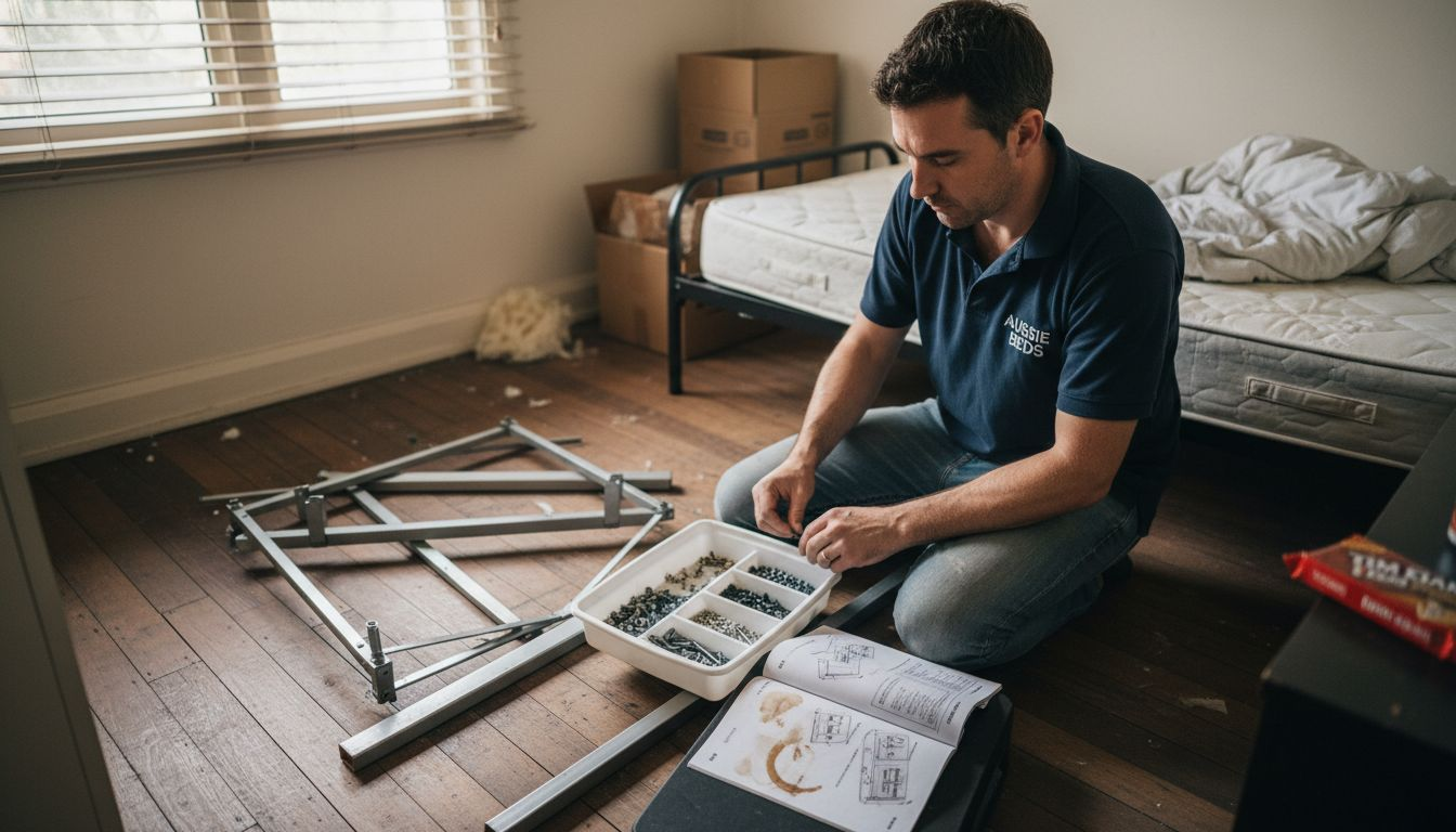 Technician sorting bed disassembly hardware