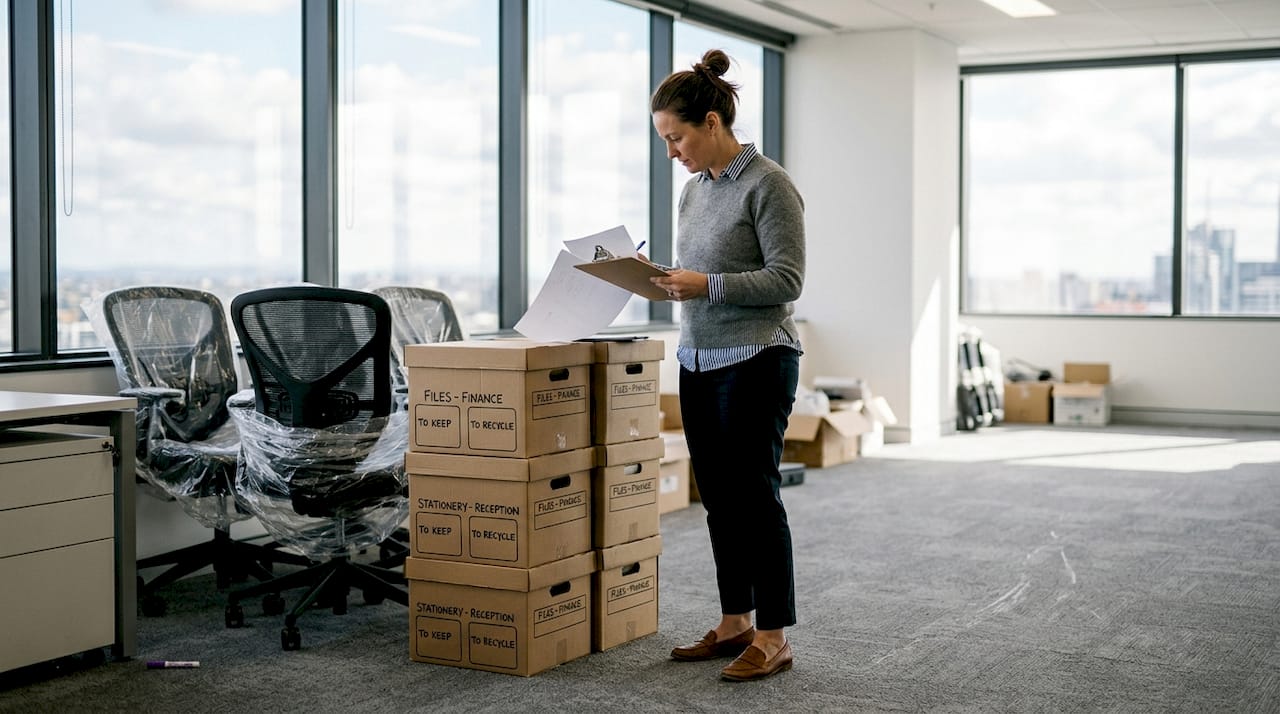 Manager organizing furniture for office move