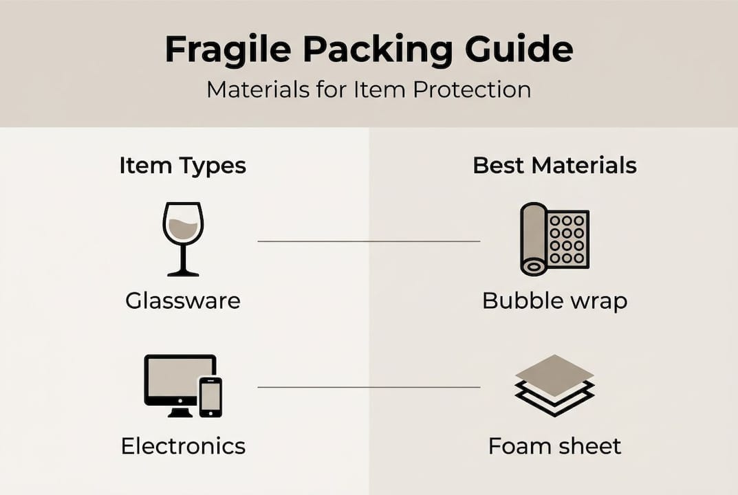 Infographic matching fragile items to packing materials