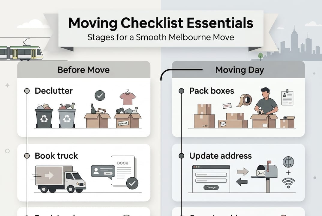 Infographic showing Melbourne moving checklist essentials
