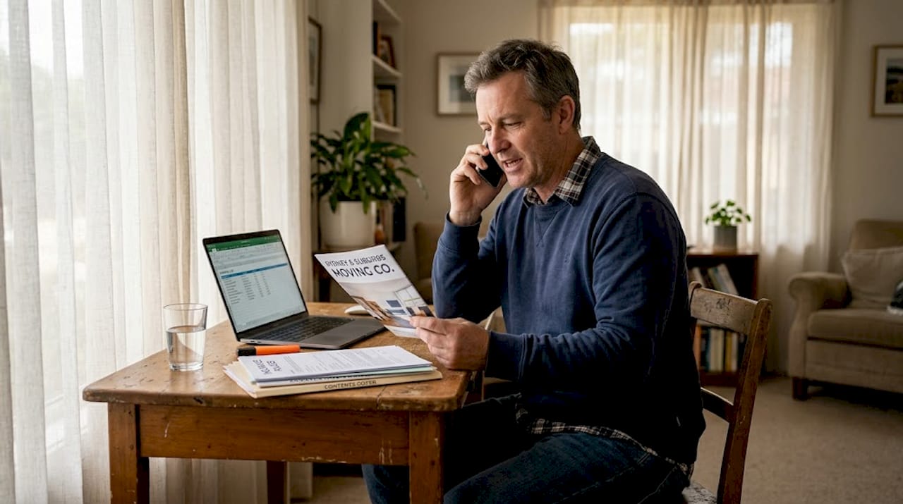 Person checking moving insurance details at desk