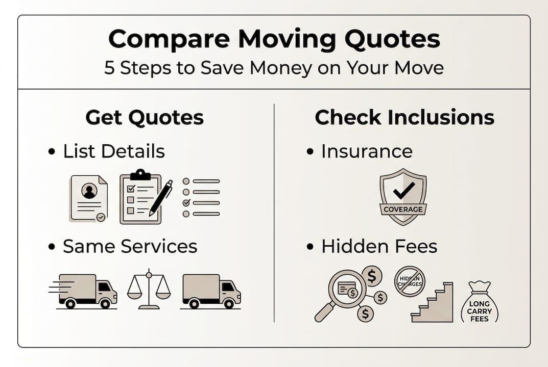 Infographic with five steps to compare moving quotes