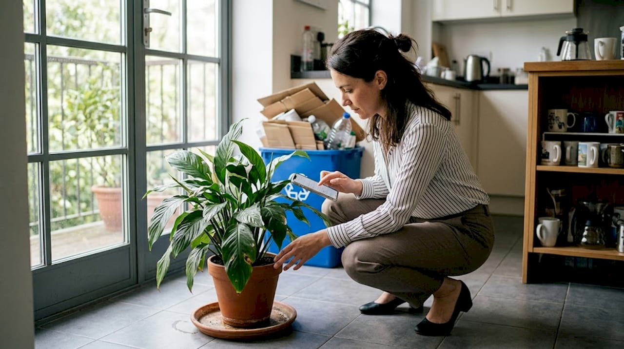 Worker updating office plant watering schedule