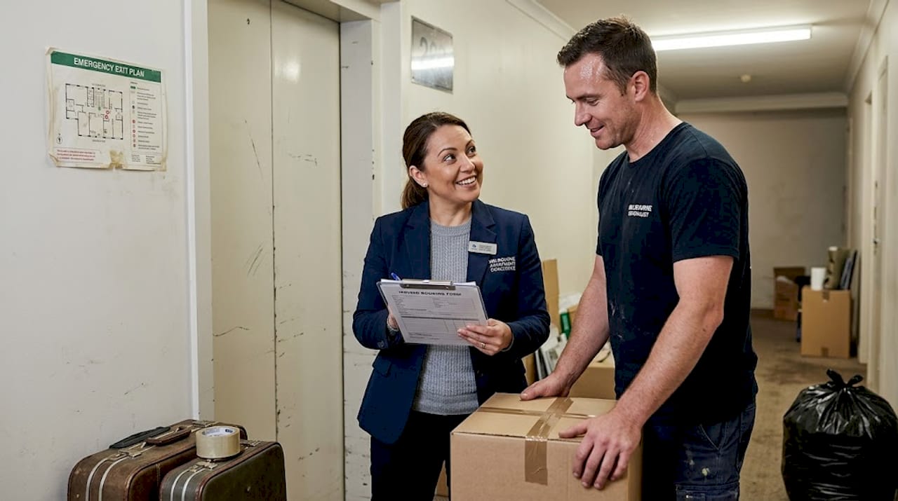 Concierge checking moving lift booking