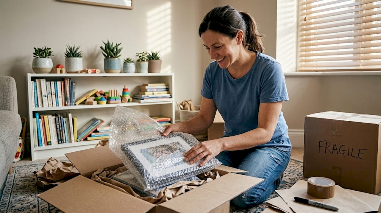Woman using packing materials for valuables