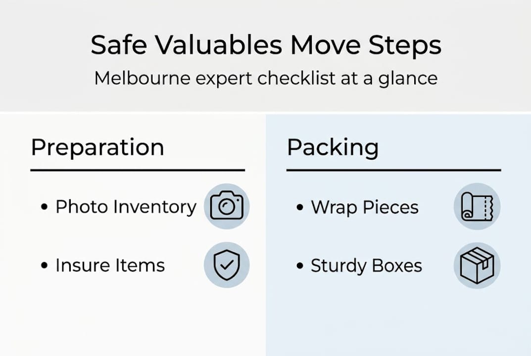 Infographic showing valuables moving steps and checklist