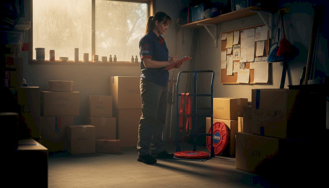 Garage scene with furniture moving tools