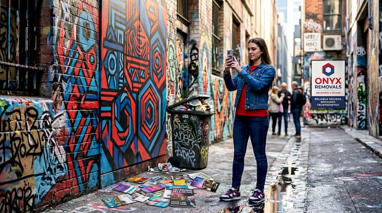 Tourist admiring art at Hosier Lane