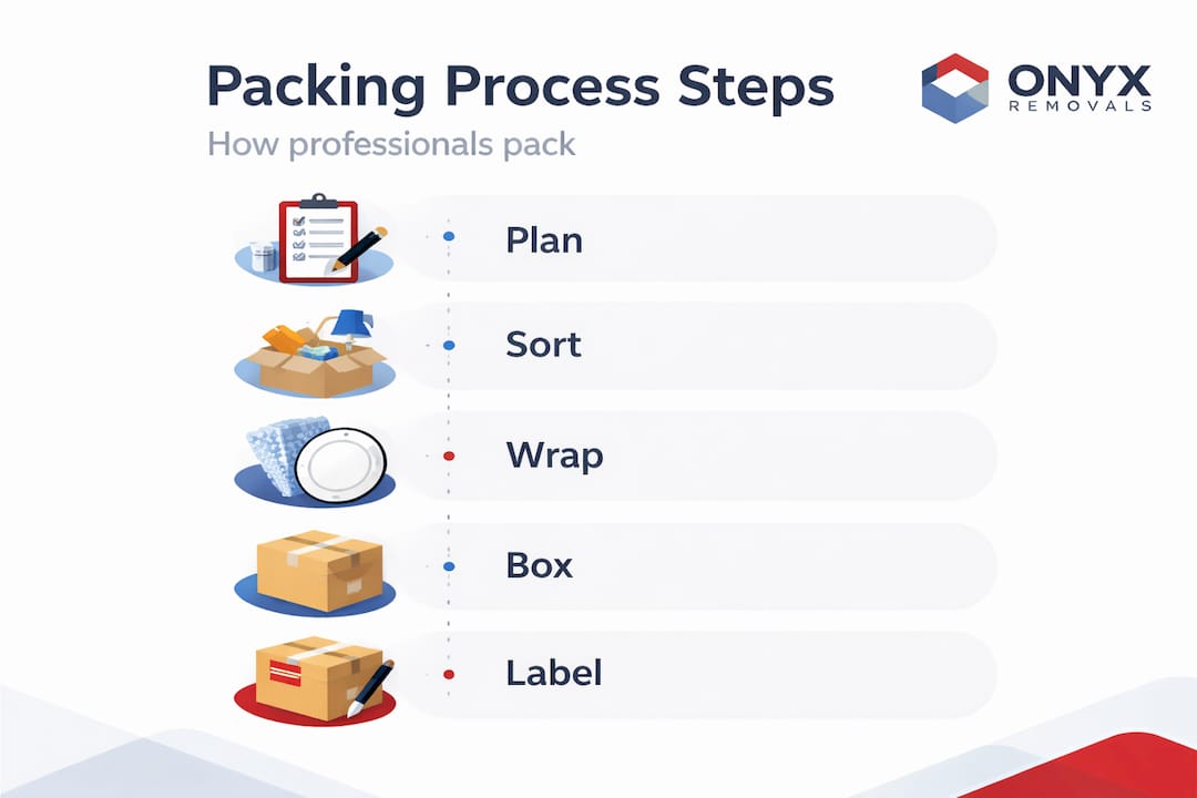 Infographic showing packing process steps