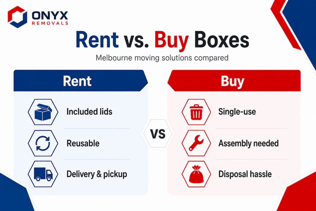 Infographic comparing renting and buying moving boxes