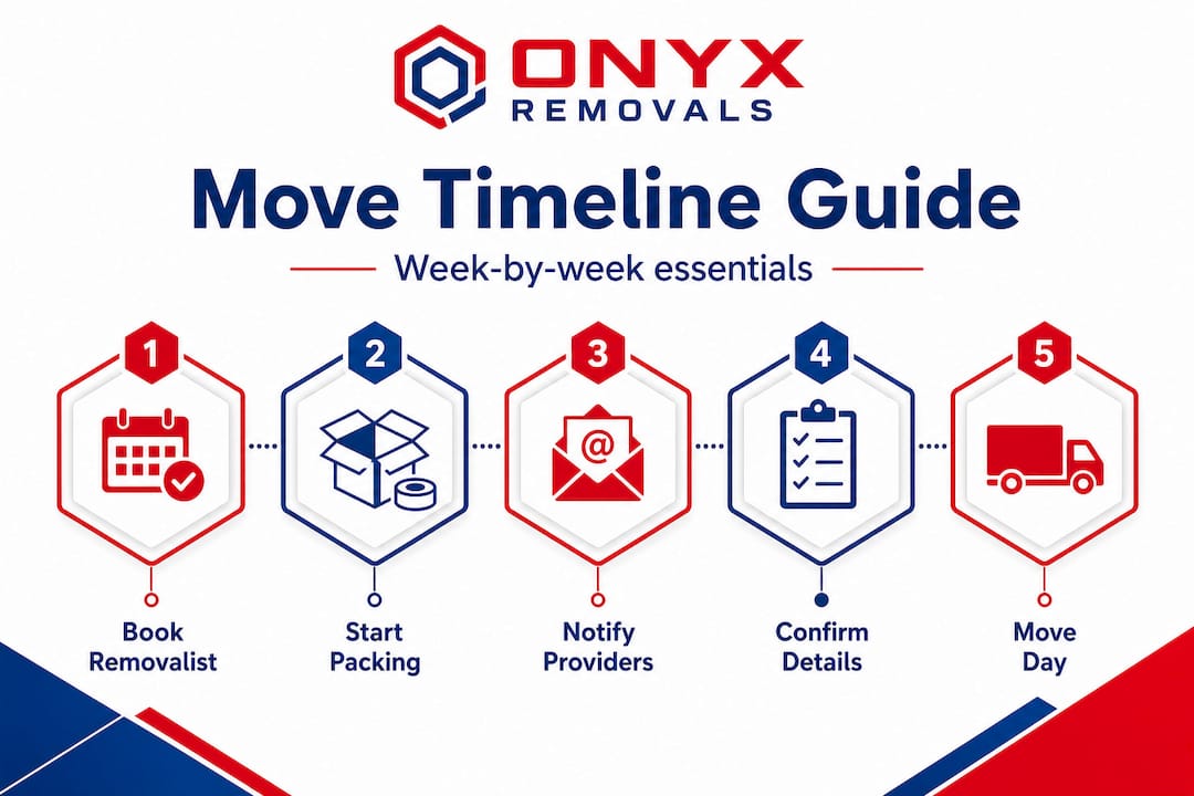 Moving timeline infographic with key steps