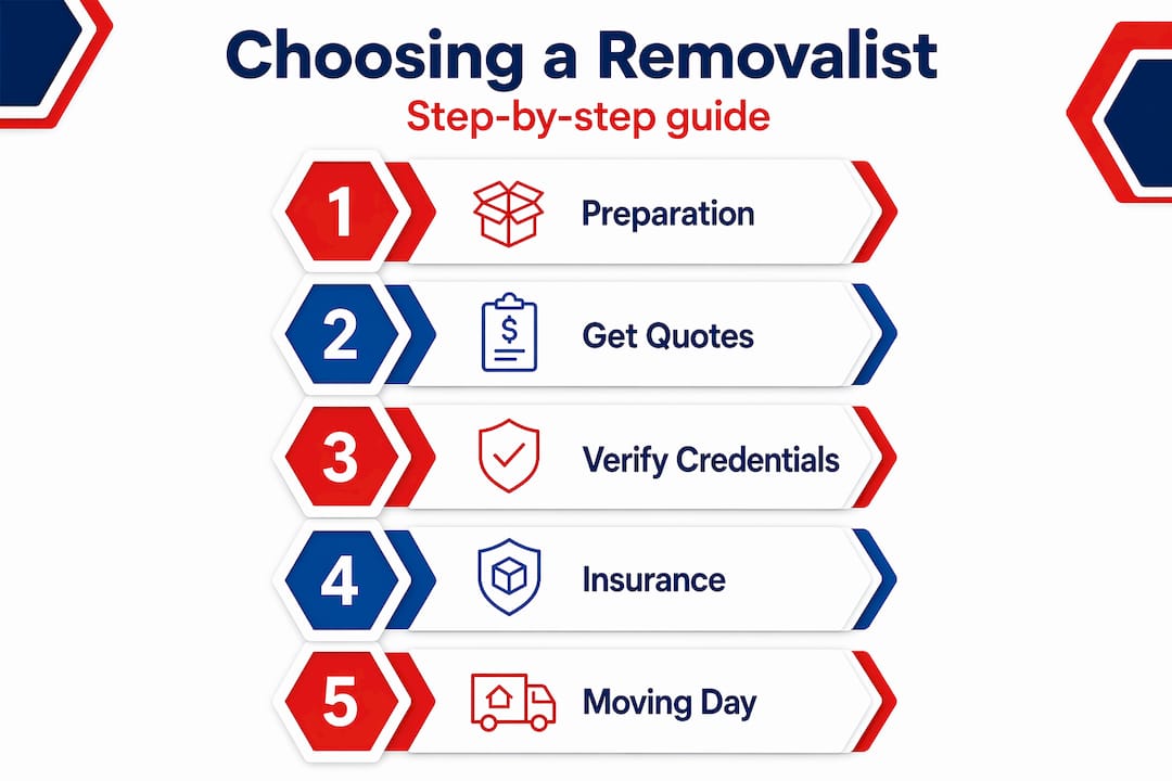 Visual checklist of steps for choosing a removalist