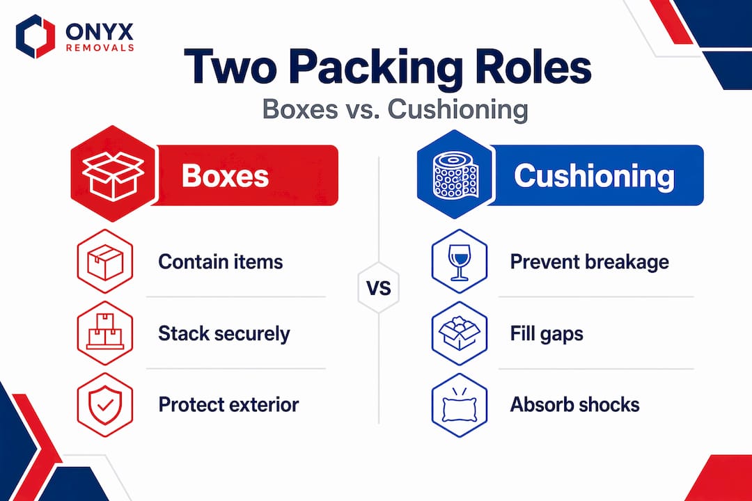 Comparison of boxes versus cushioning packing roles