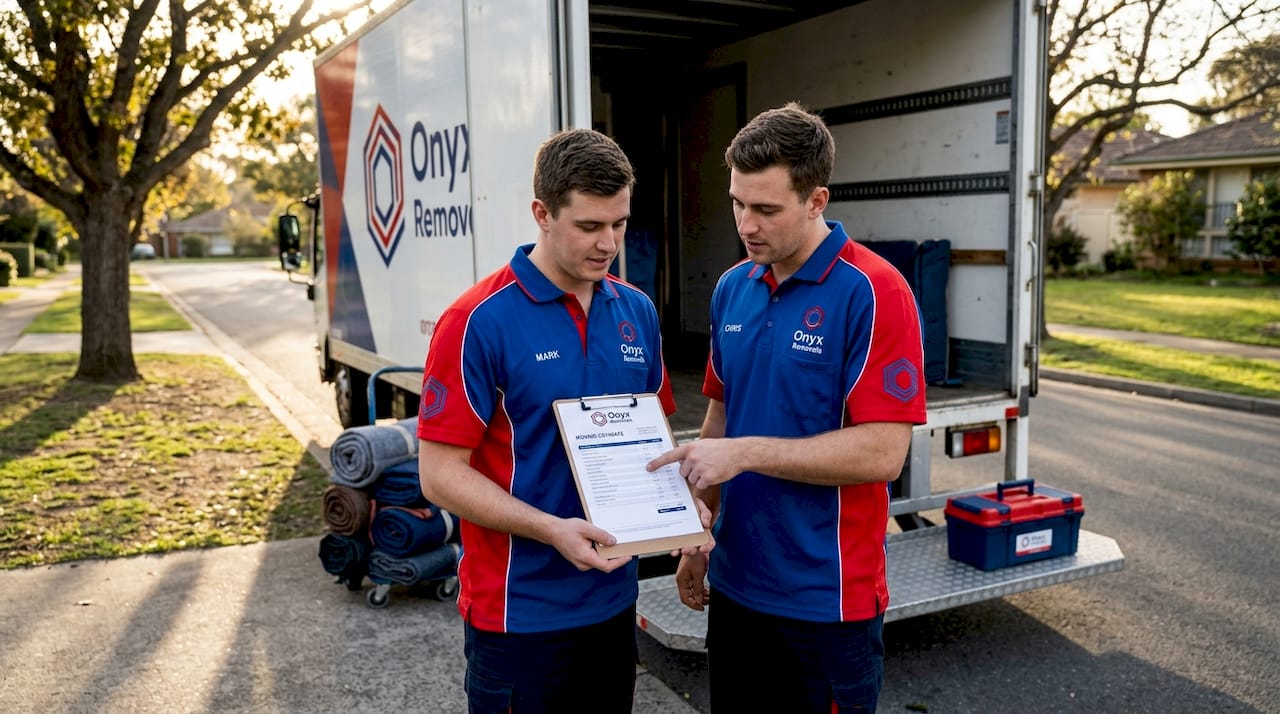Movers discussing moving cost estimate