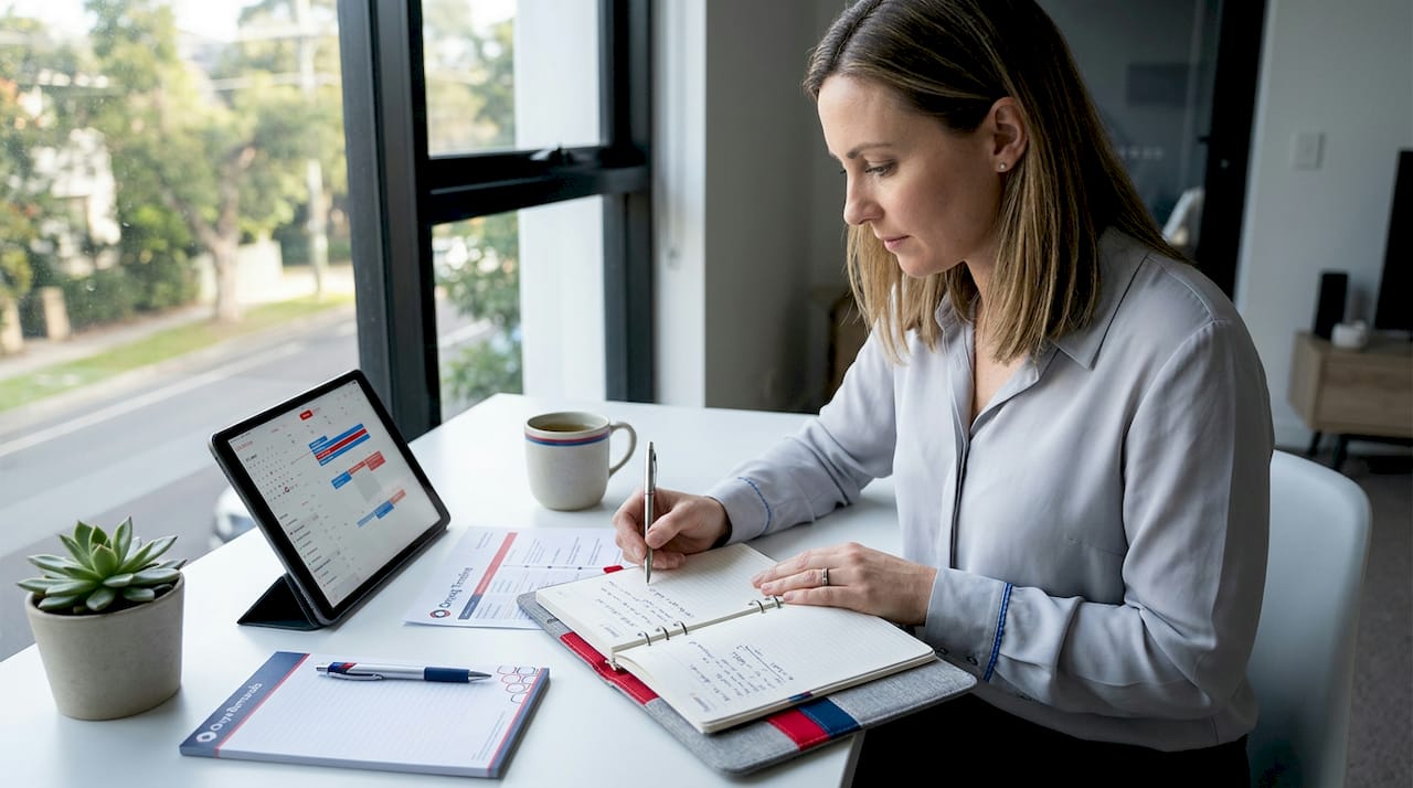 Relocation coordinator reviewing moving timeline