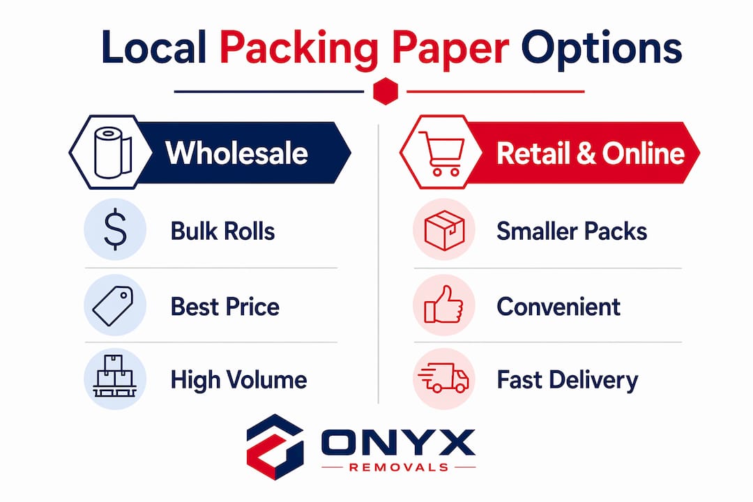 Infographic comparing wholesale vs retail packing paper suppliers