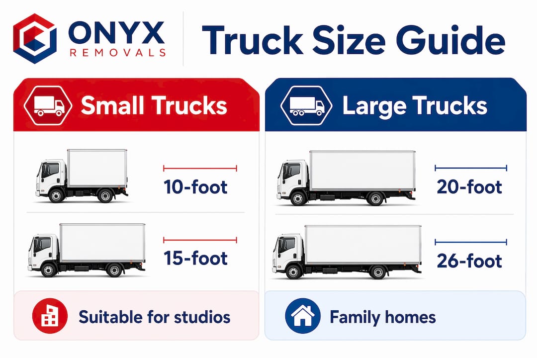 Infographic comparing small and large moving truck sizes
