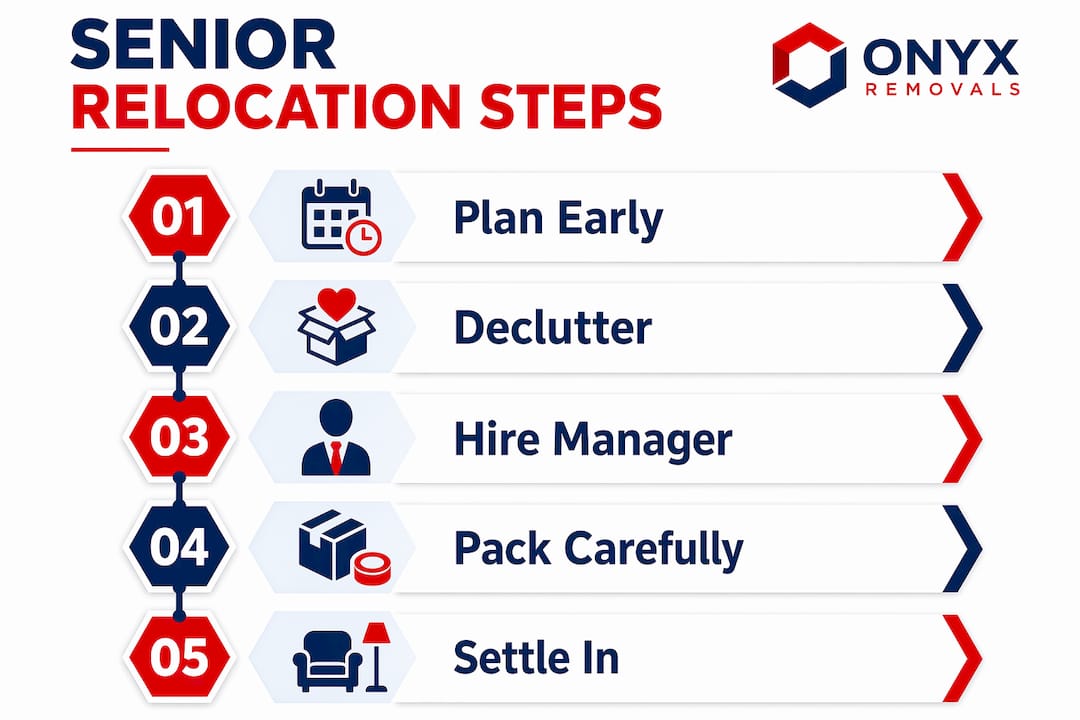 Infographic depicting key steps for senior relocation