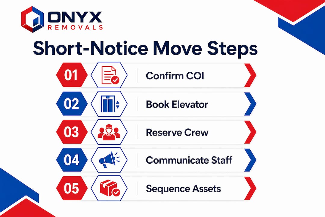 Infographic showing key steps for short-notice commercial moving