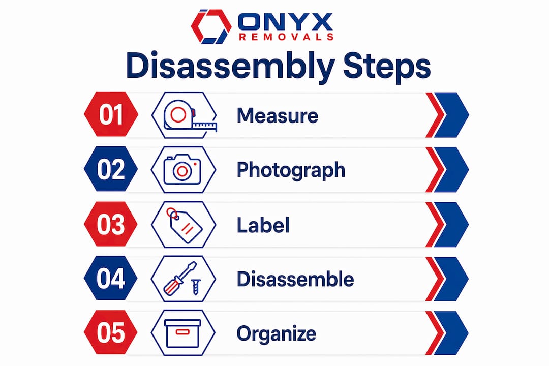 Infographic outlining key furniture disassembly steps
