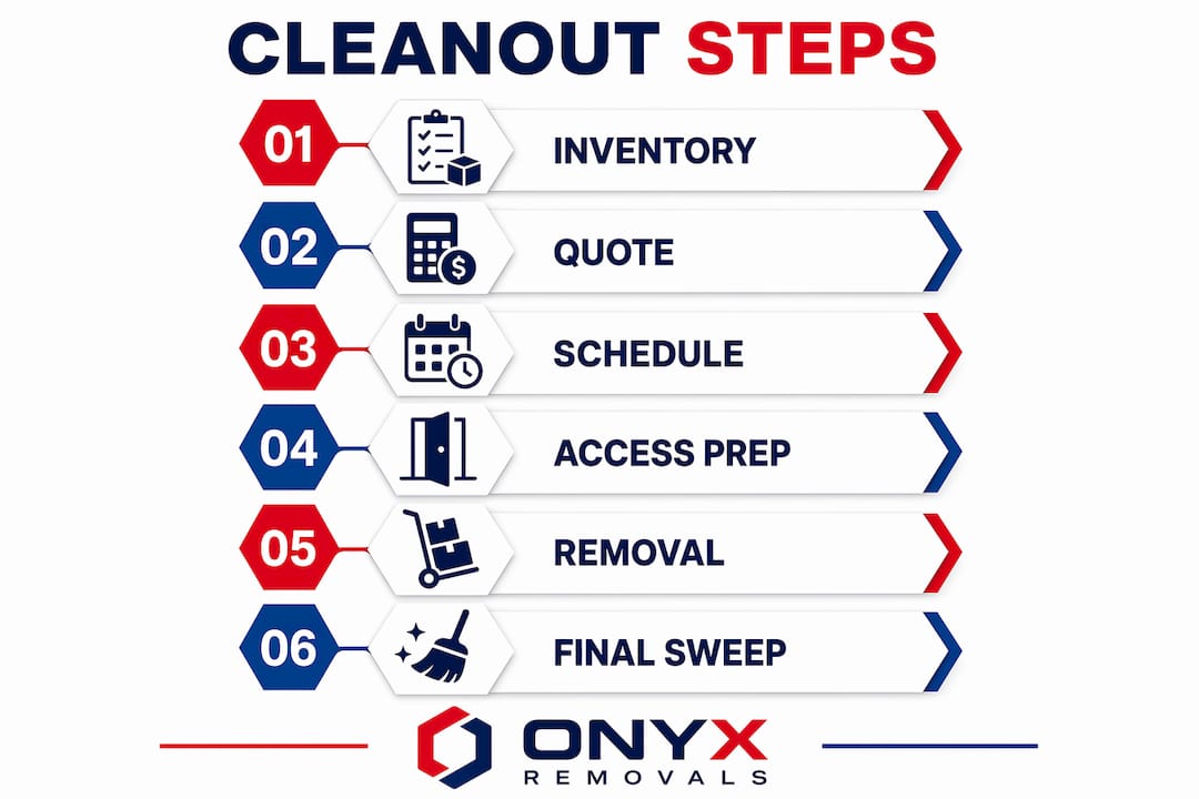 Infographic showing apartment cleanout six step process