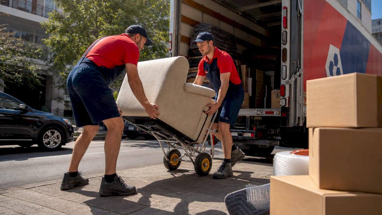 Movers loading furniture for local move