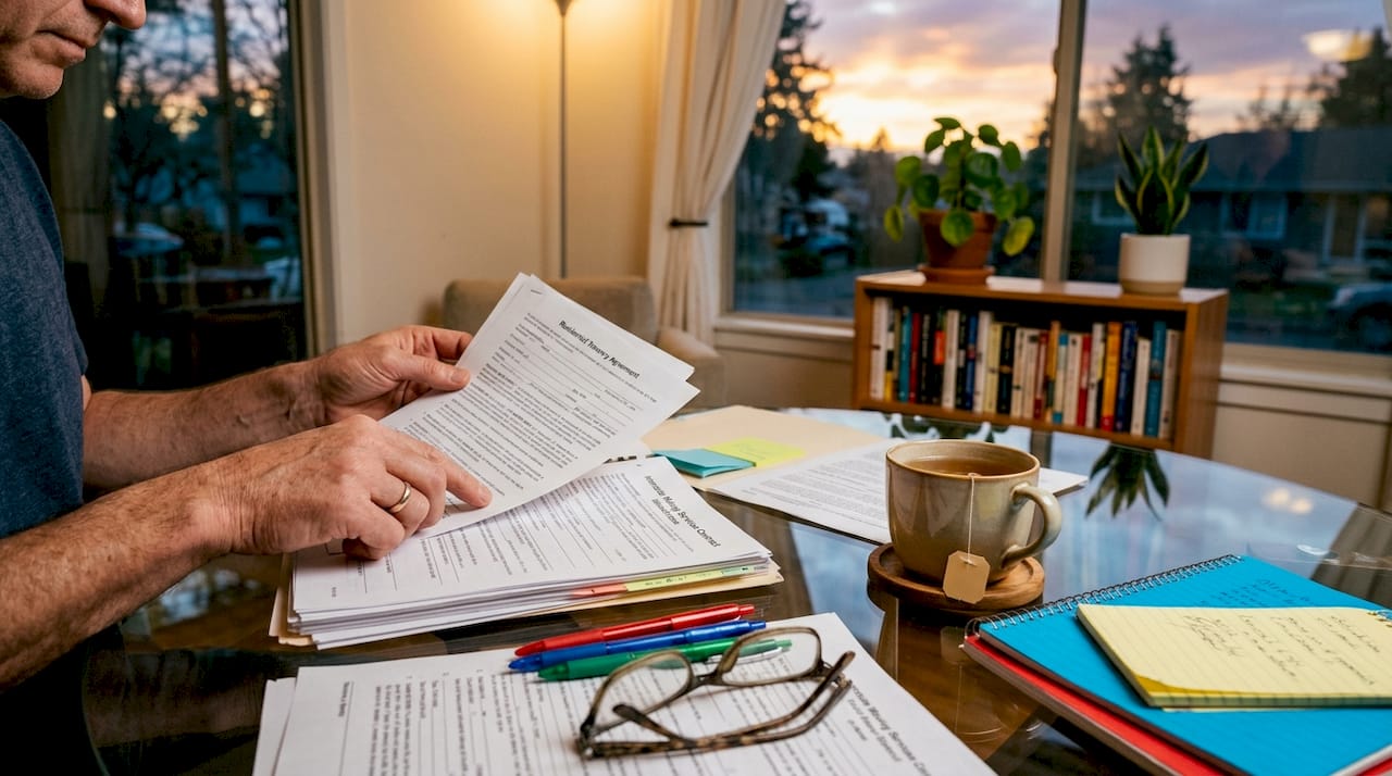 Hands sorting legal documents for move