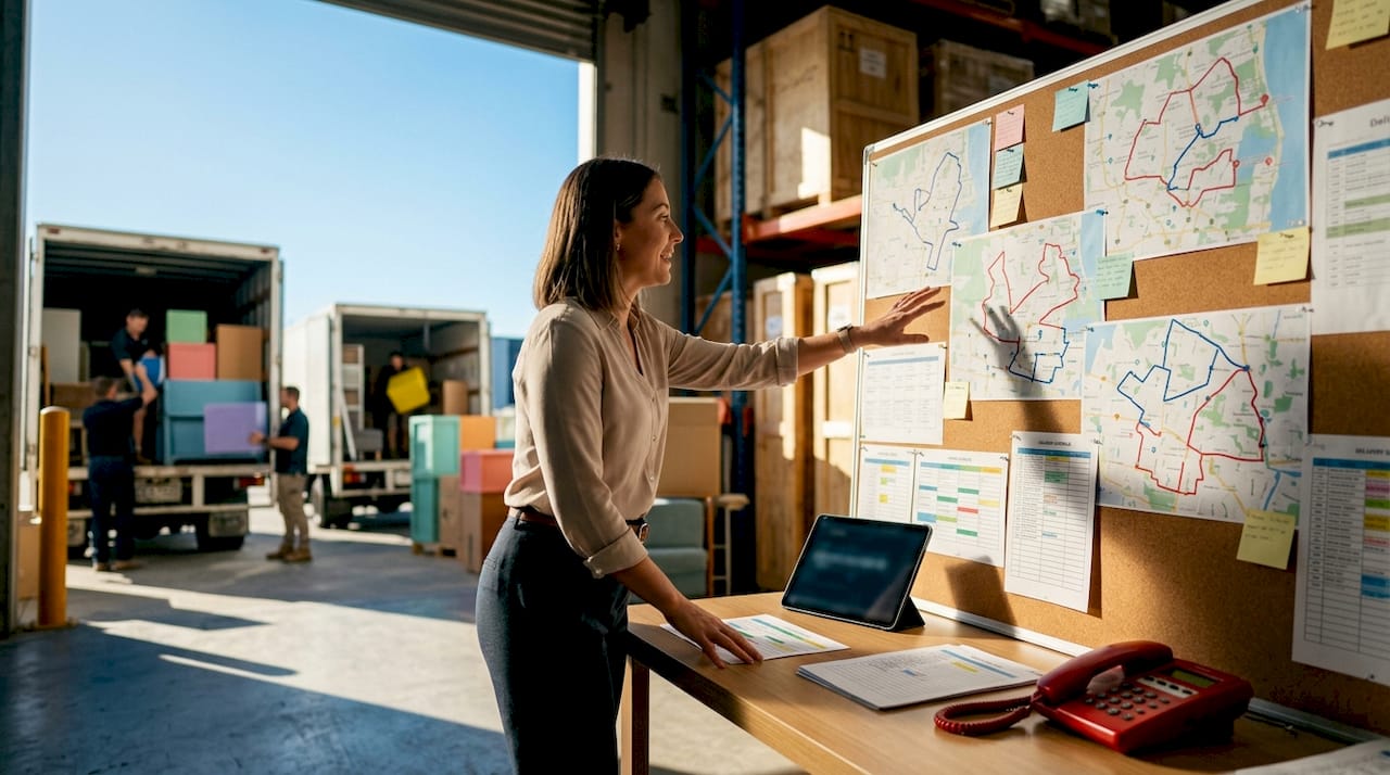 Dispatcher coordinating furniture delivery routes in Australia