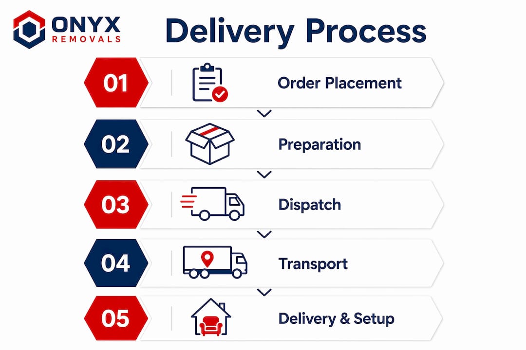Infographic showing step-by-step furniture delivery process
