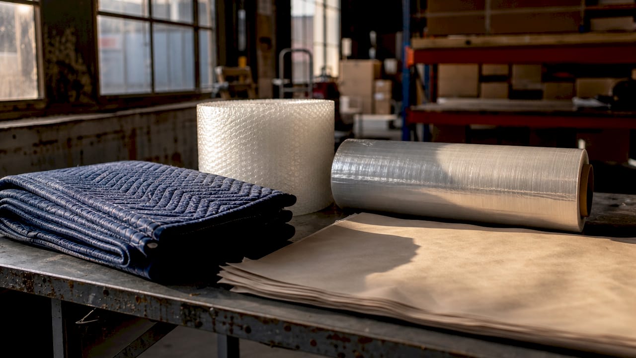 Wrapping materials for moving furniture on table