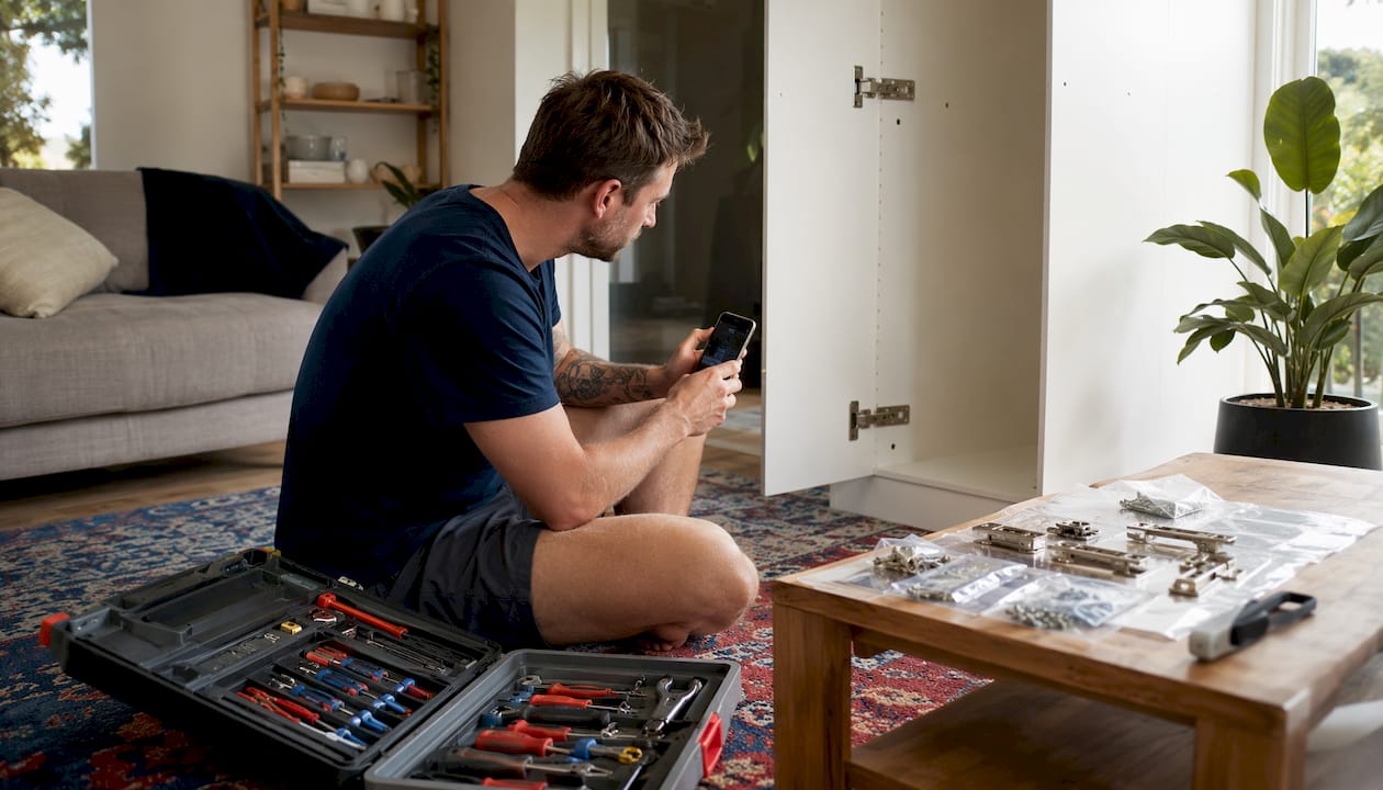 Homeowner documenting furniture hardware