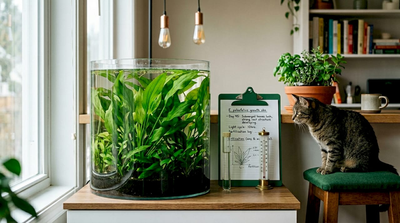 Indoor Echinodorus palaefolius growth experiment scene