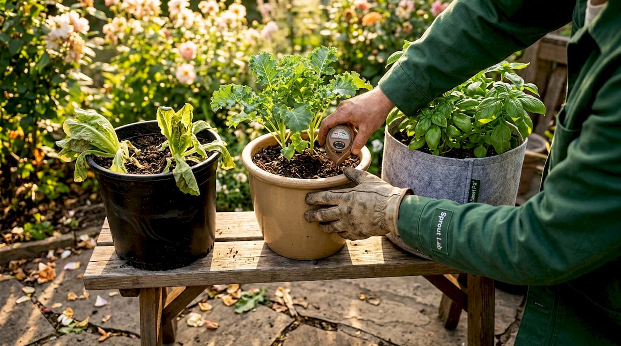 Comparison of plant containers in outdoor heat