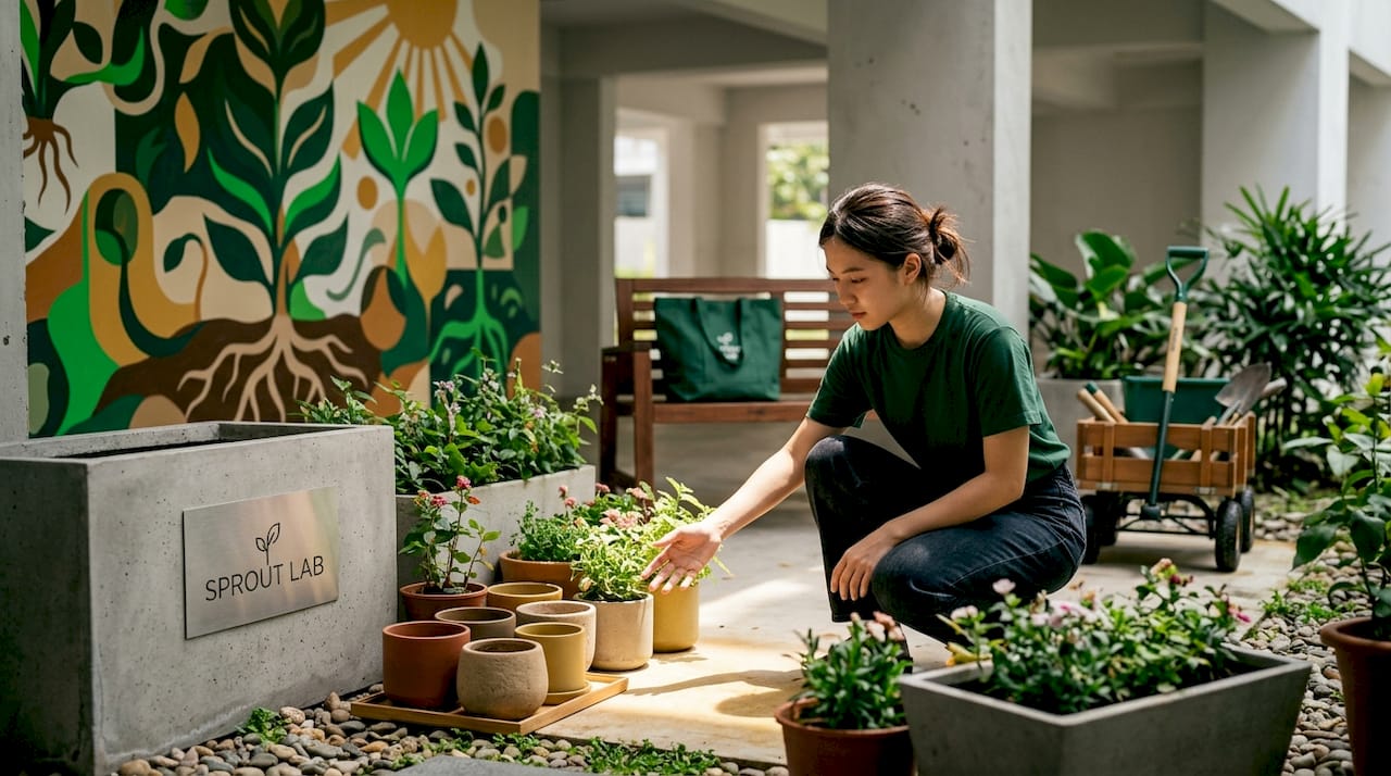 Resident assessing sunlight for deck gardening