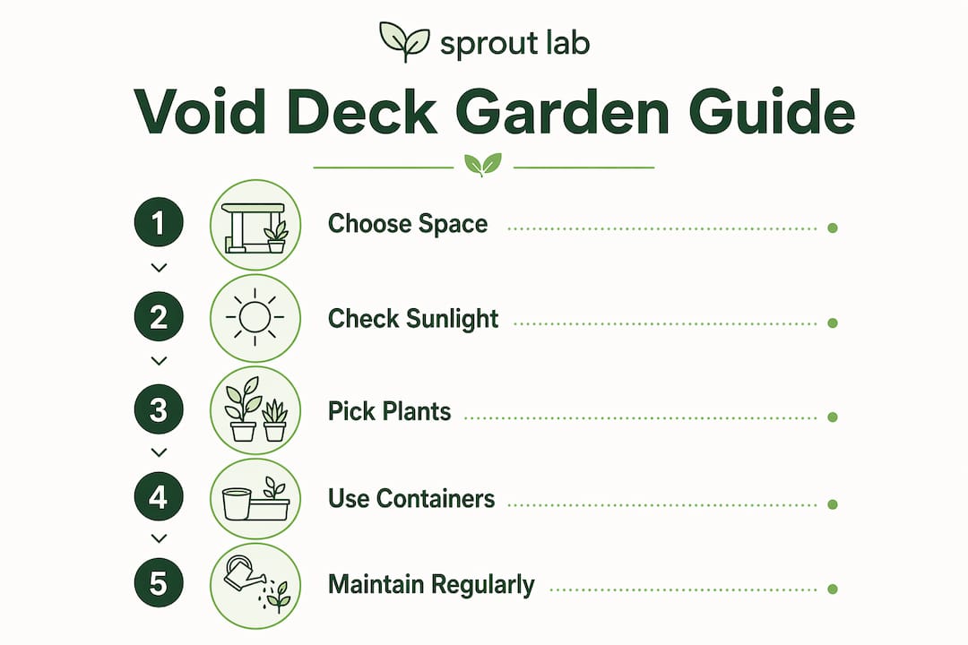 Infographic illustrating void deck garden steps