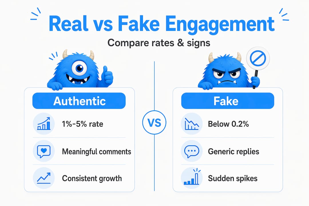 Infographic comparing real and fake engagement signals