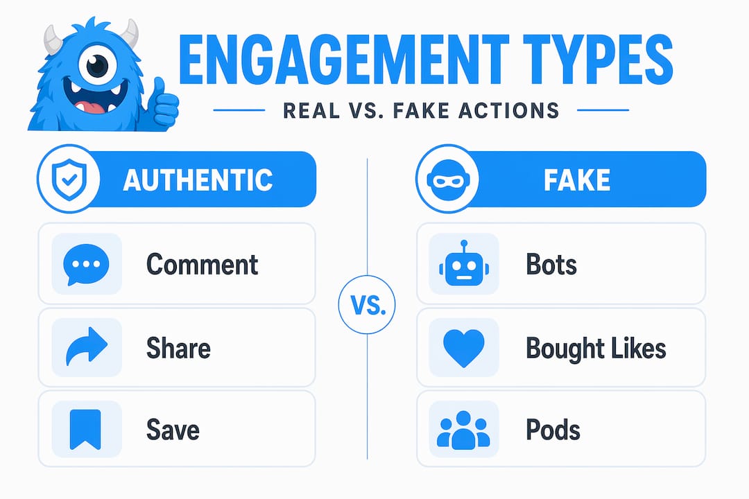 Infographic comparing authentic and fake engagement